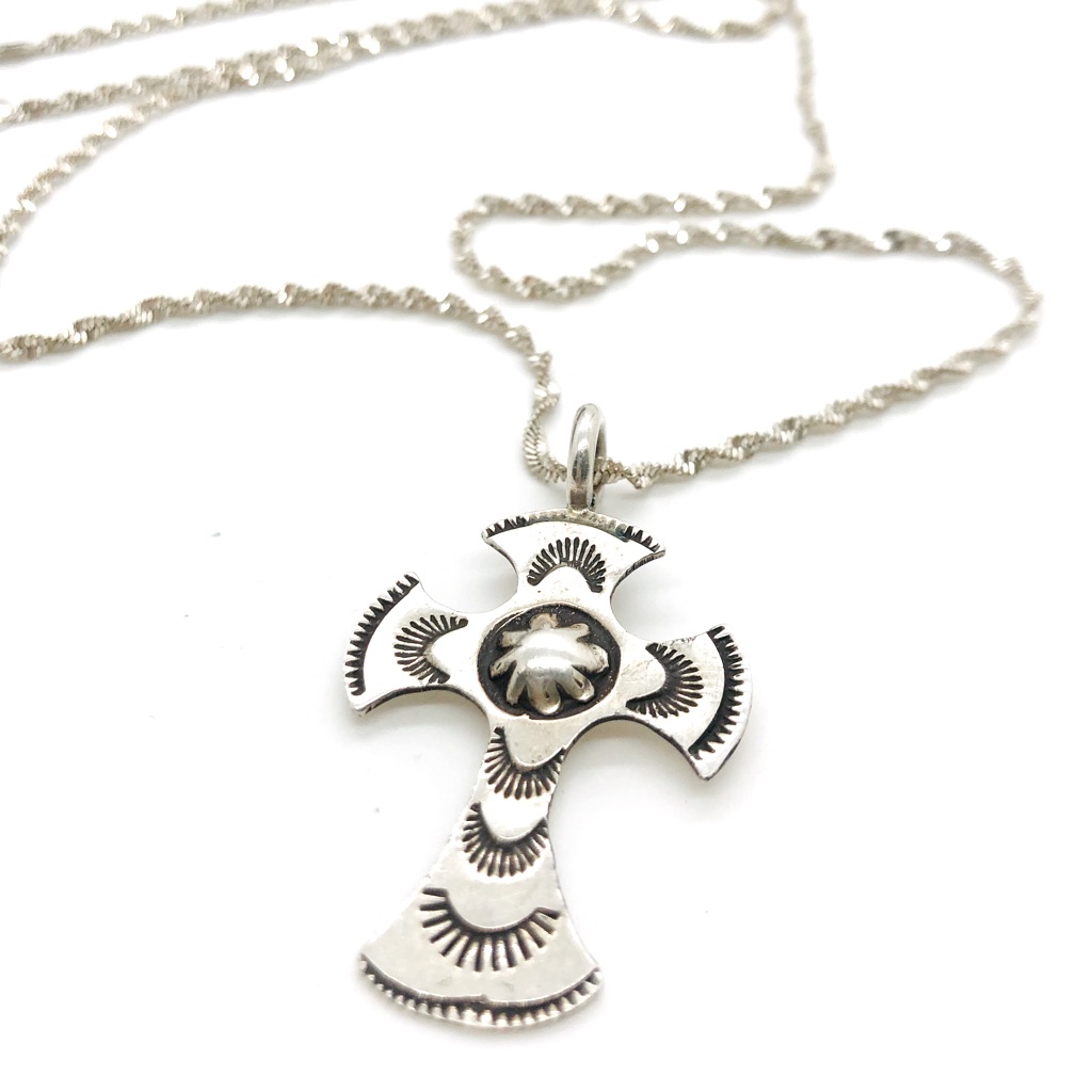 Vintage Sterling Southwest Cross Pendant Necklace